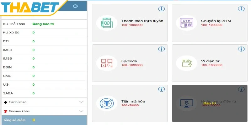 Điều kiện để người chơi thực hiện nạp tiền THABET